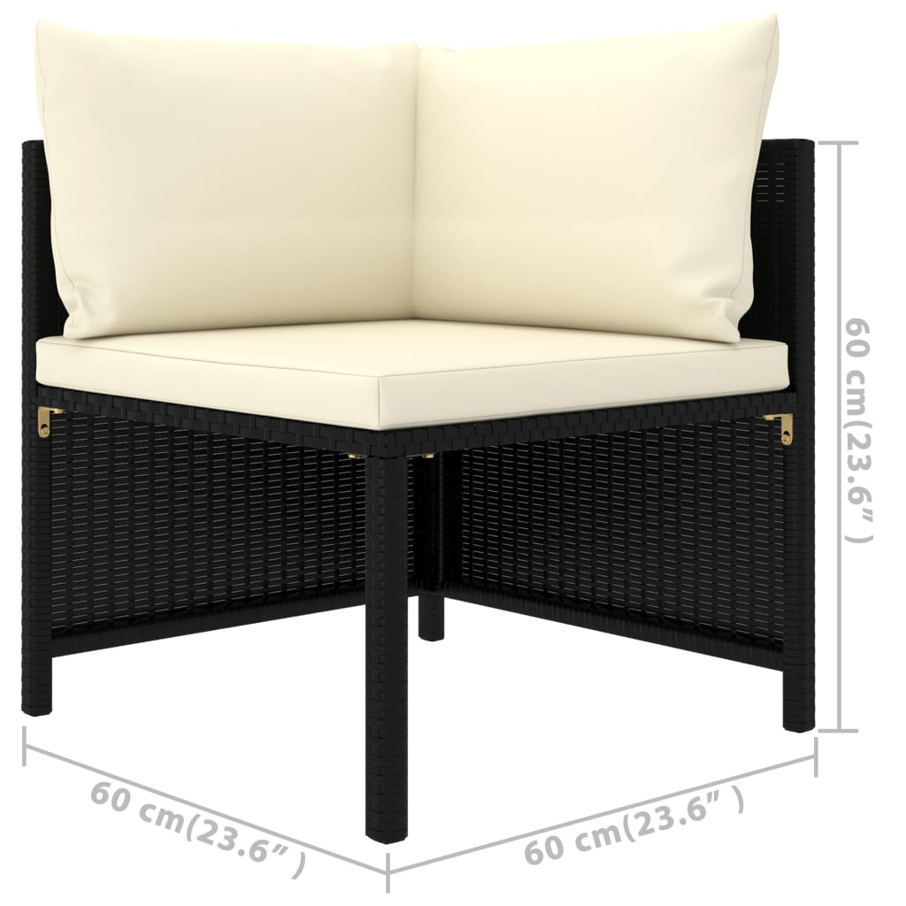 5-tlg. Garten-Lounge-Set mit Kissen Poly Rattan Schwarz